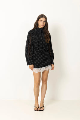 Minidress Ls Lace Detail - Black Comb.