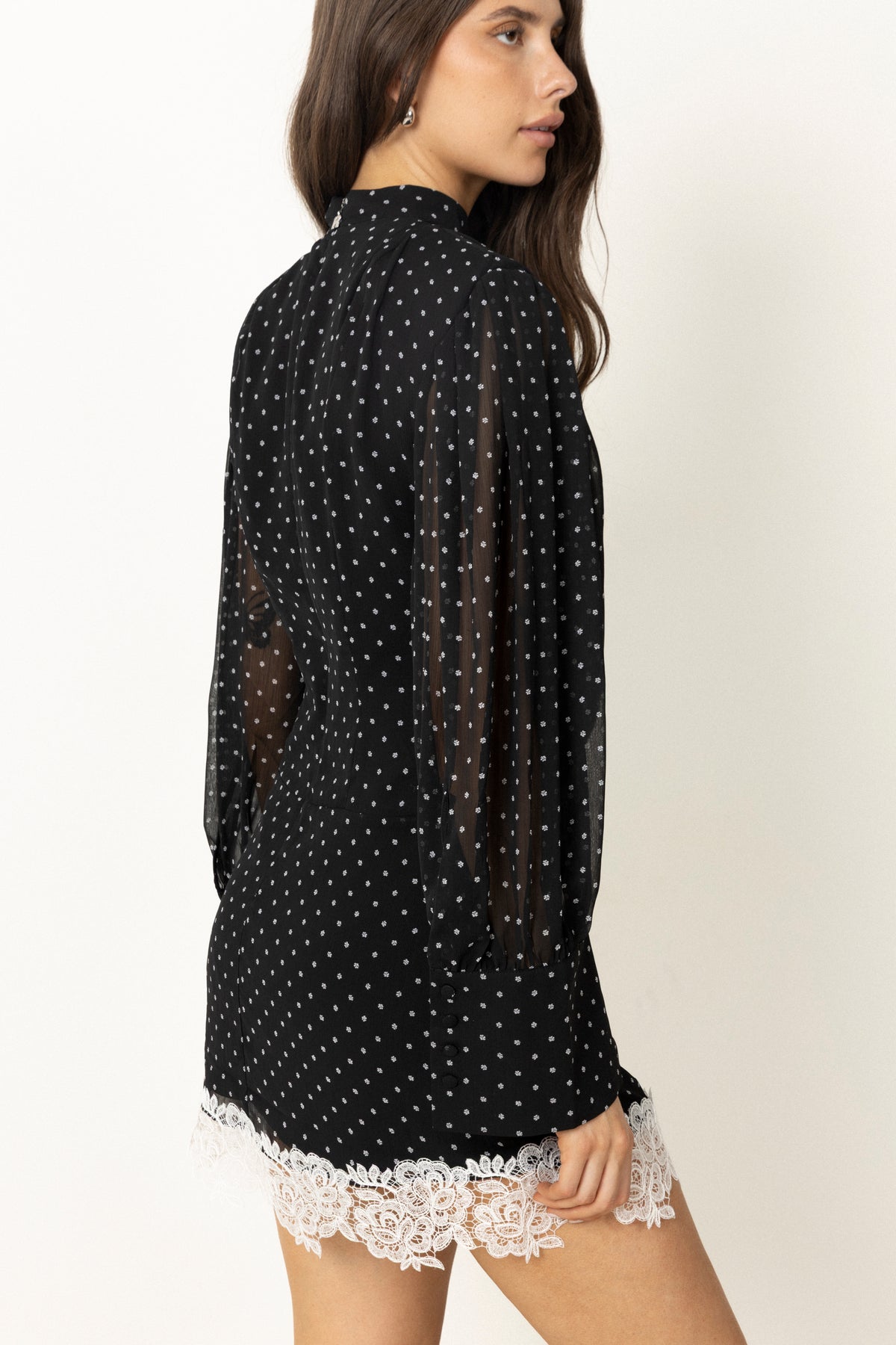 Minidress Ls Lace Detail - Black Comb.