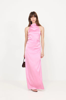 Halterneck Ruched Maxi - Begonia Pink