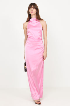 Halterneck Ruched Maxi - Begonia Pink