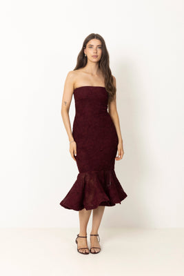 Flower Mesh Flounce Dress - Decadent Chocolate