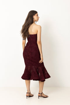 Flower Mesh Flounce Dress - Decadent Chocolate