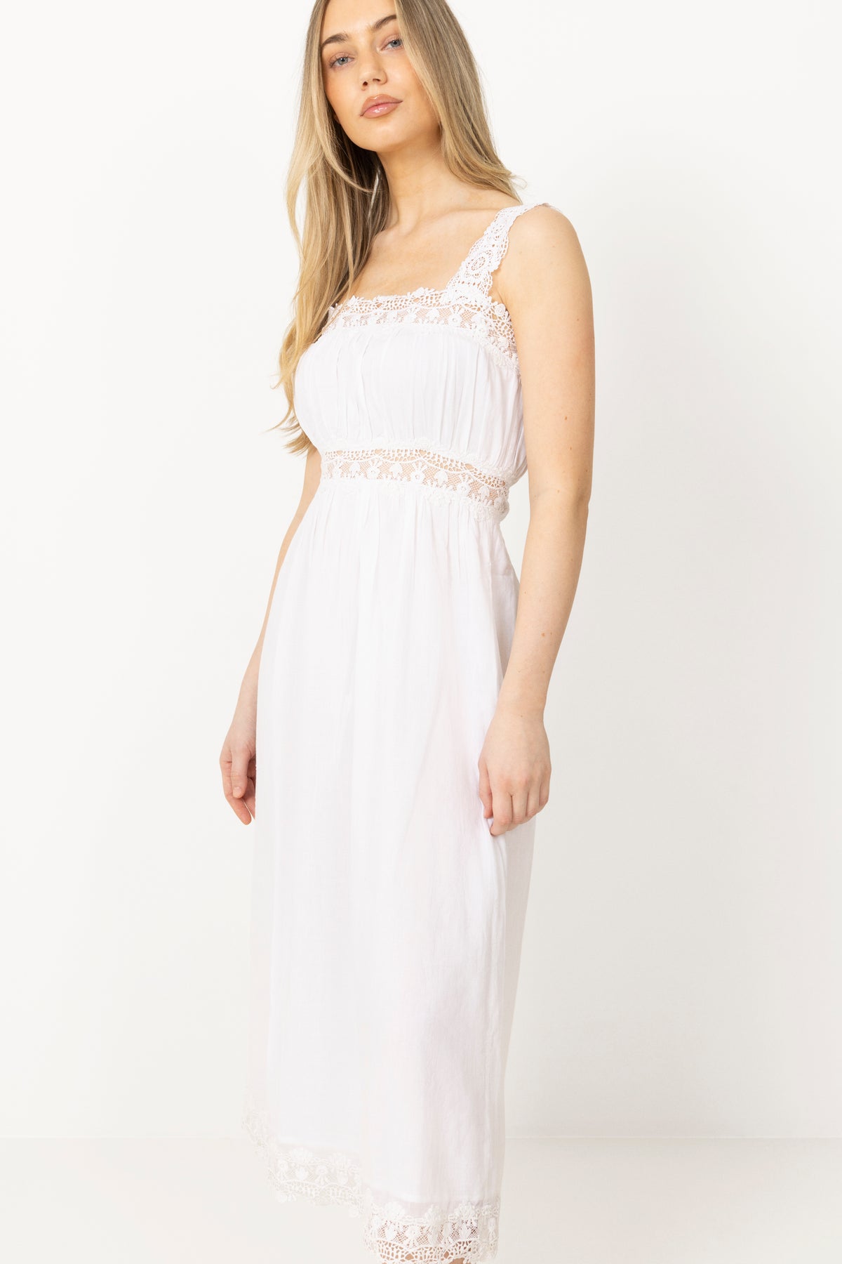 Evelyn Cotton Voile Dress - White