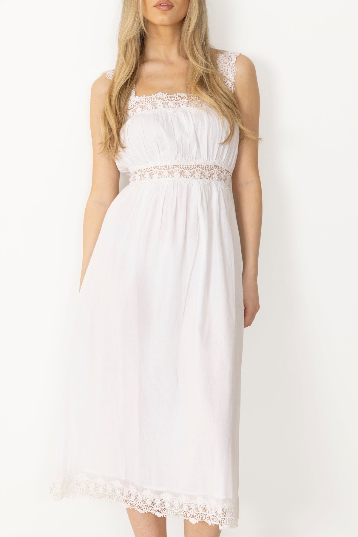 Evelyn Cotton Voile Dress - White