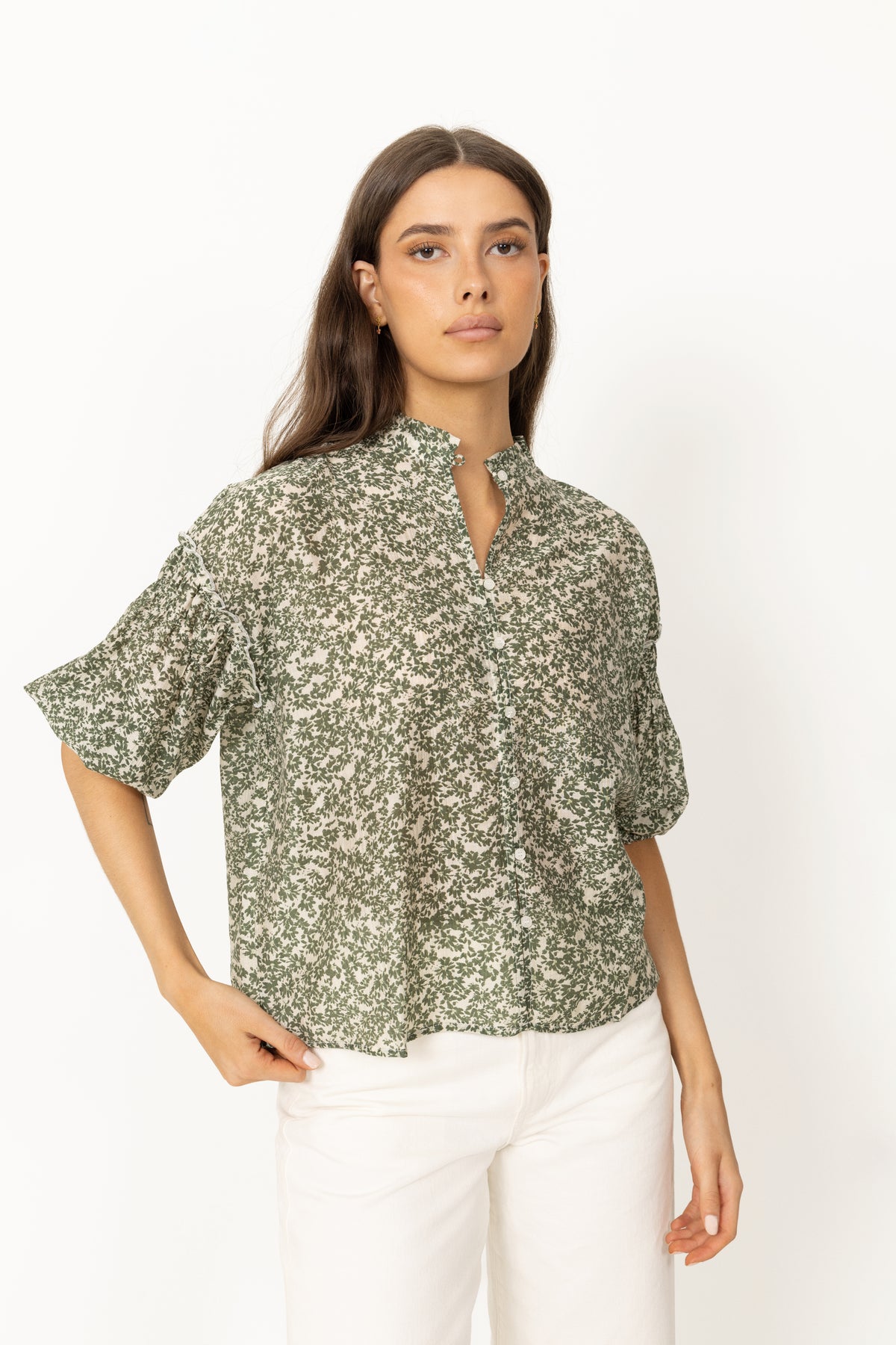 Seraphina 3/4 Shirt Aop - Egret Flower