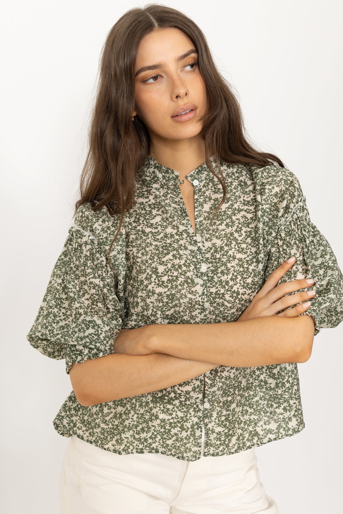 Seraphina 3/4 Shirt Aop - Egret Flower