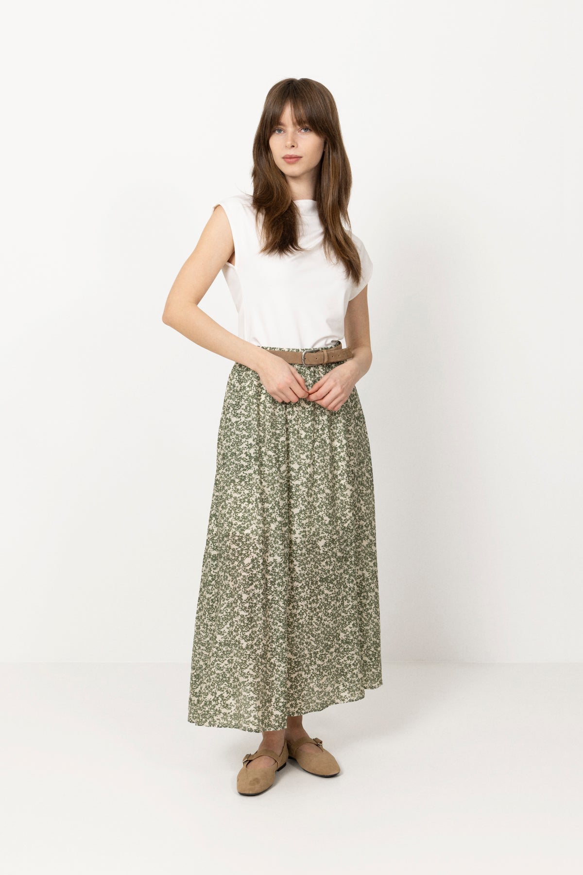 Seraphina Hw Long Skirt Aop - Egret Flower