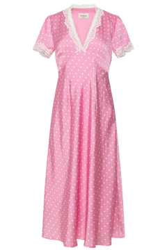 Agnes Dot Satin Midi Dress - Pink