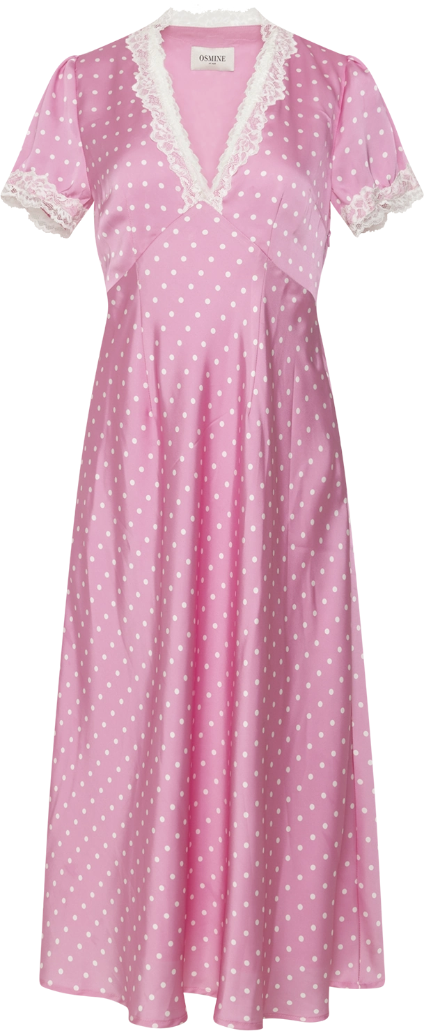 Agnes Dot Satin Midi Dress - Pink