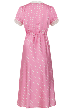 Agnes Dot Satin Midi Dress - Pink