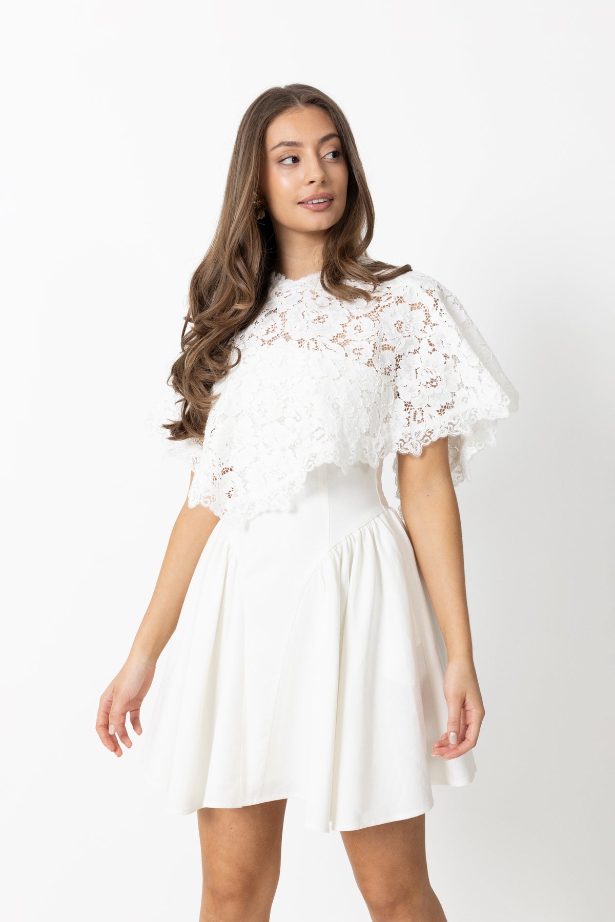 Aurora Linen Cape Mini Dress - White