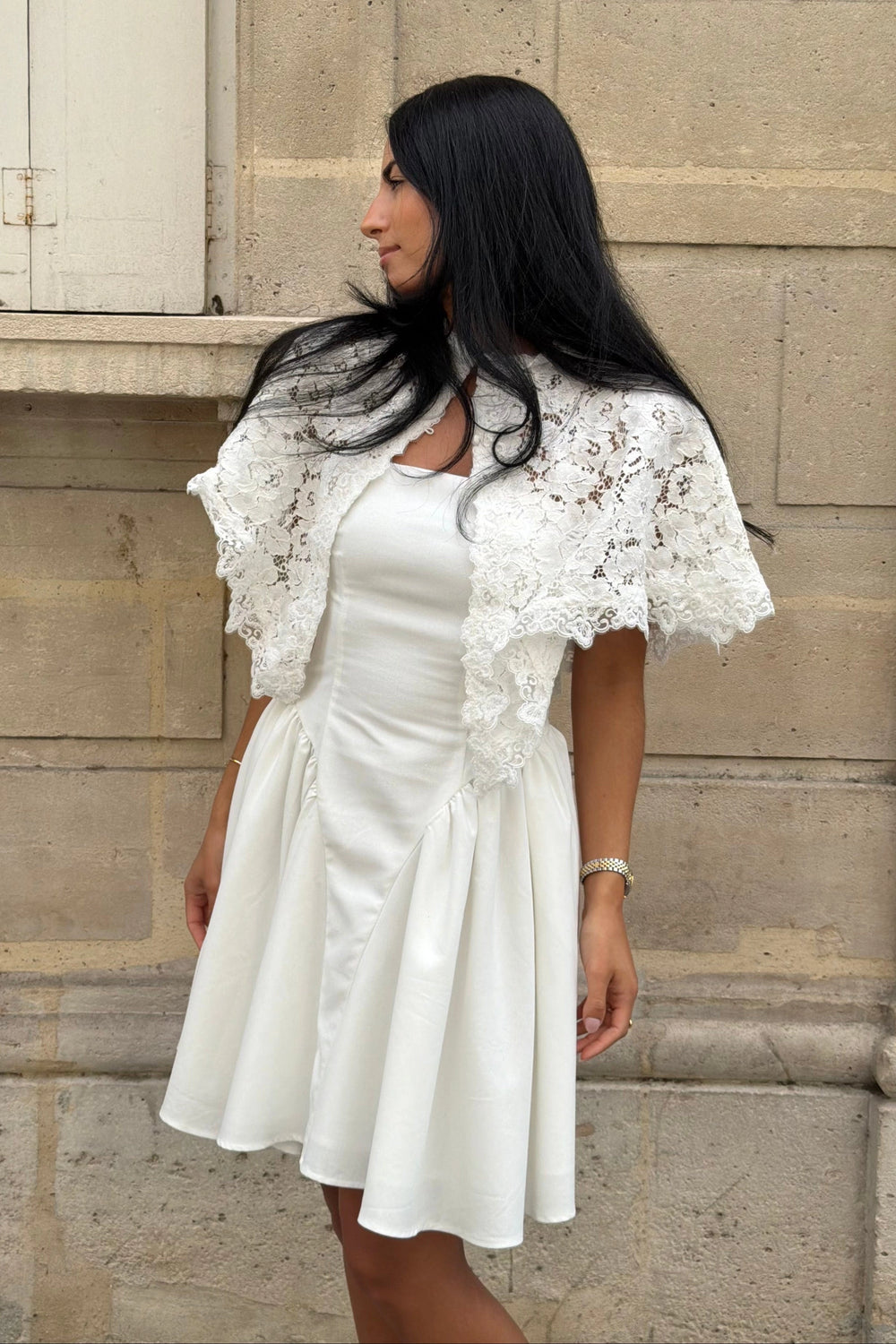 Aurora Linen Cape Mini Dress - White