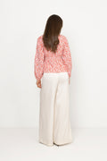 Rosine Linen Top - White/Red