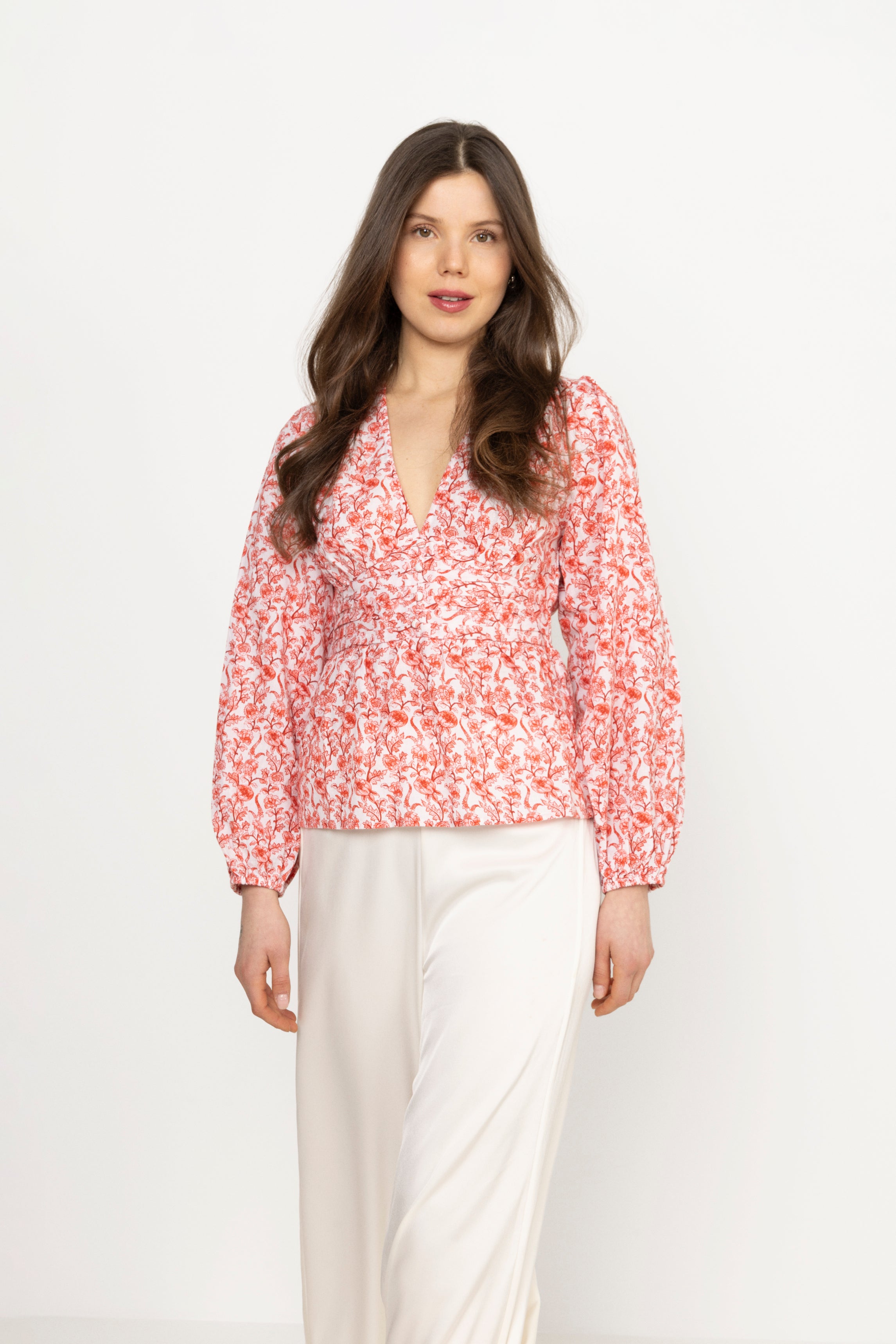 Rosine Linen Top - White/Red