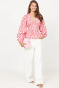 Rosine Linen Top - White/Red