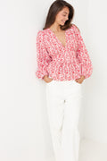 Rosine Linen Top - White/Red