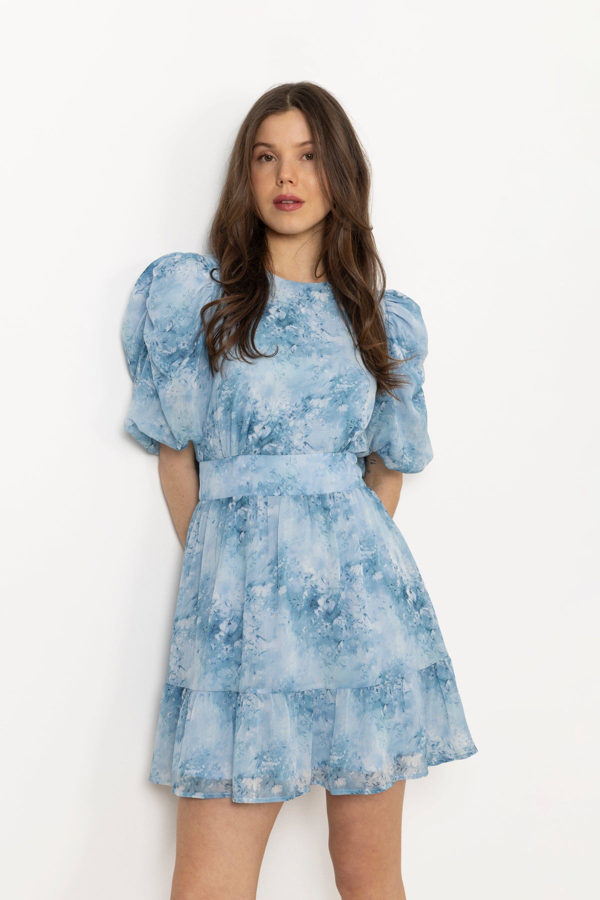 Santi Chiffon Mini Dress - Blue