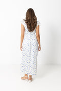 Agnes Satin Lace Dress - Blue Floral