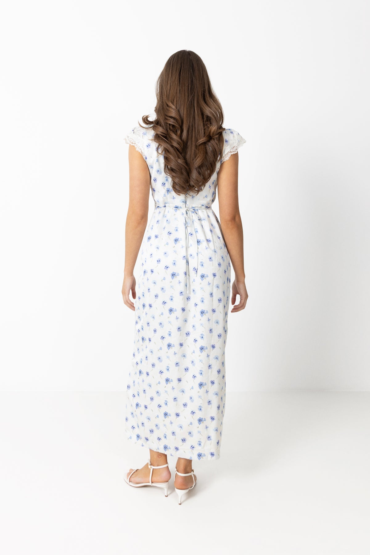 Agnes Satin Lace Dress - Blue Floral