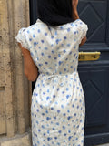 Agnes Satin Lace Dress - Blue Floral