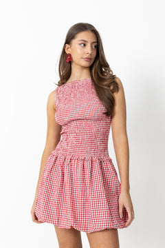 Tora Gingham Mini Dress - Red