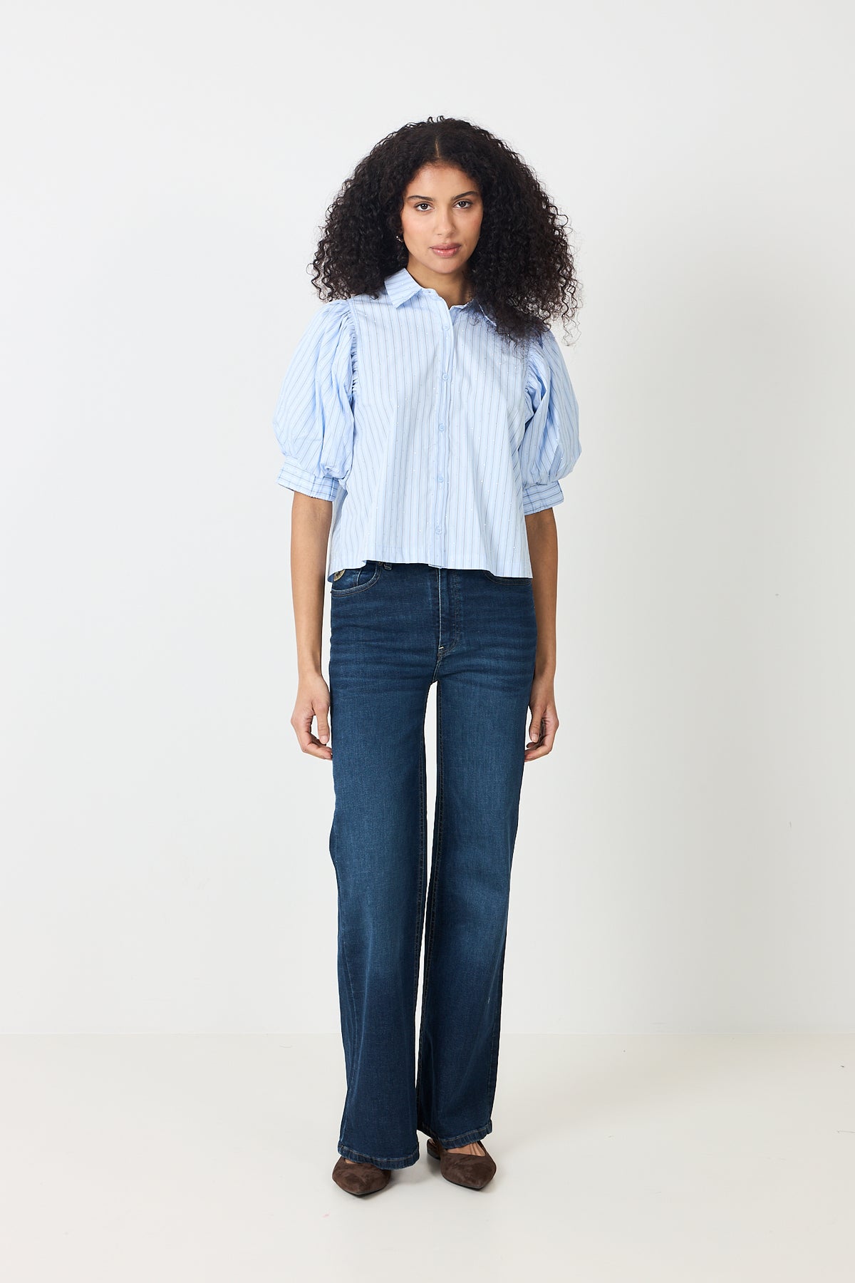 Etta Stripe Stone Shirt - Light Blue