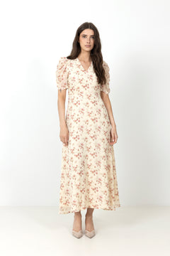 Vira Floral Dress - Creme