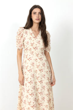 Vira Floral Dress - Creme