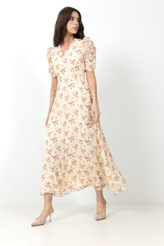 Vira Floral Dress - Creme