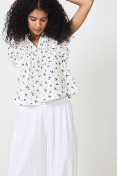 Jayla Small Blossom Top - White Blue