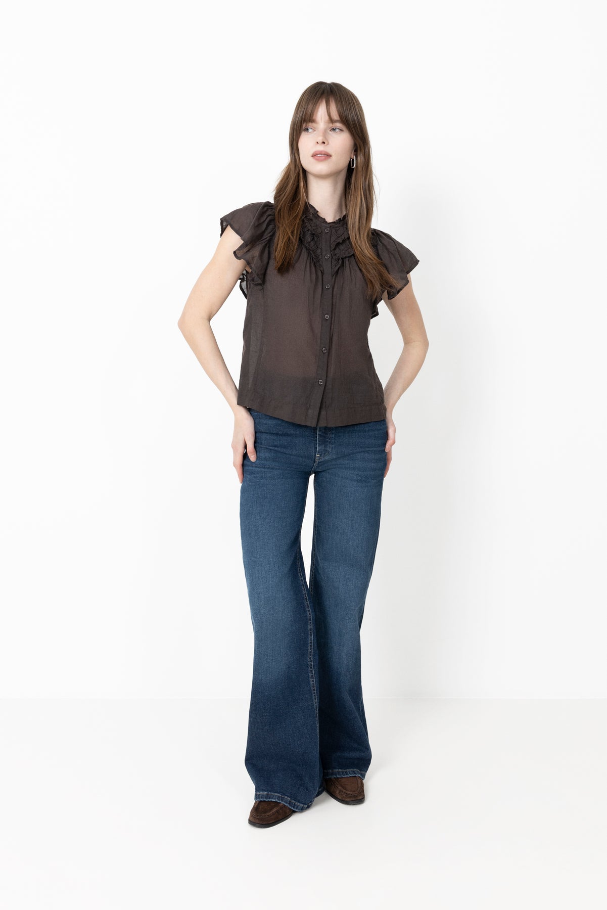 Vinsa S Voile Top - Dark Brown