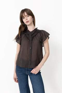 Vinsa S Voile Top - Dark Brown