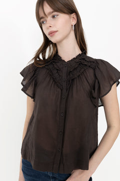 Vinsa S Voile Top - Dark Brown