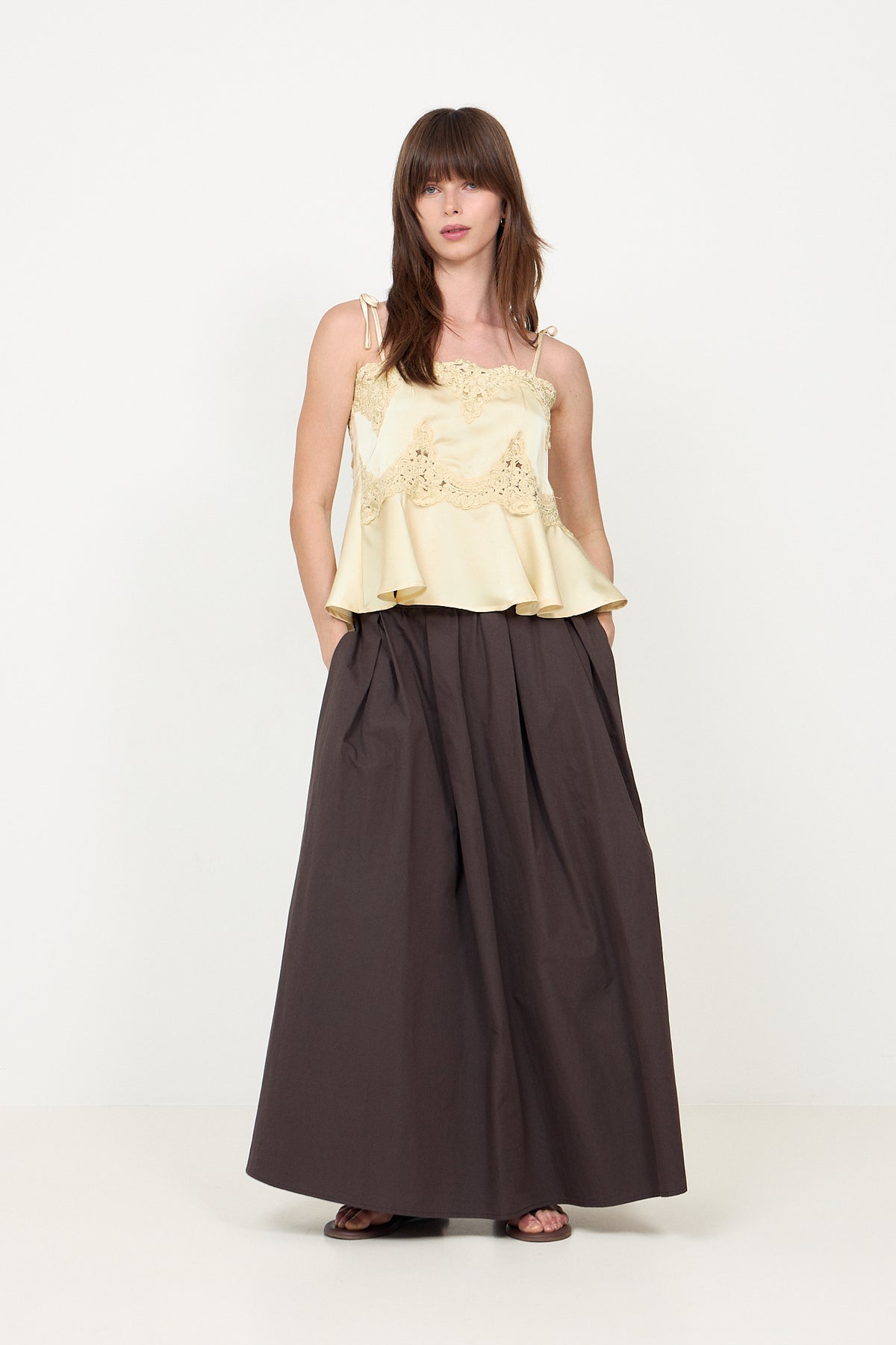 Kaela Heavy Sateen Lace Top - Light Yellow