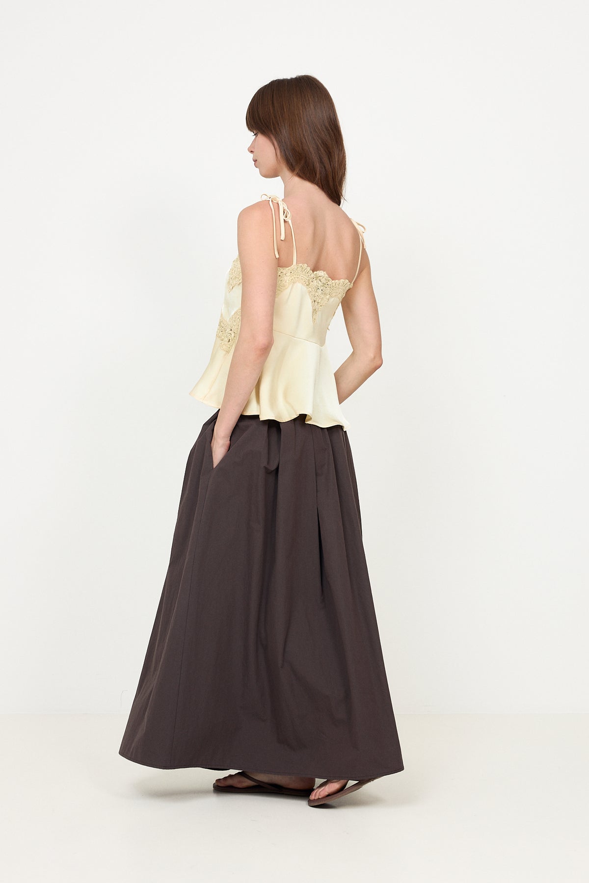 Kaela Heavy Sateen Lace Top - Light Yellow