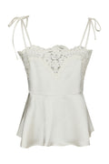 Kaela Heavy Sateen Lace Top - Pearl
