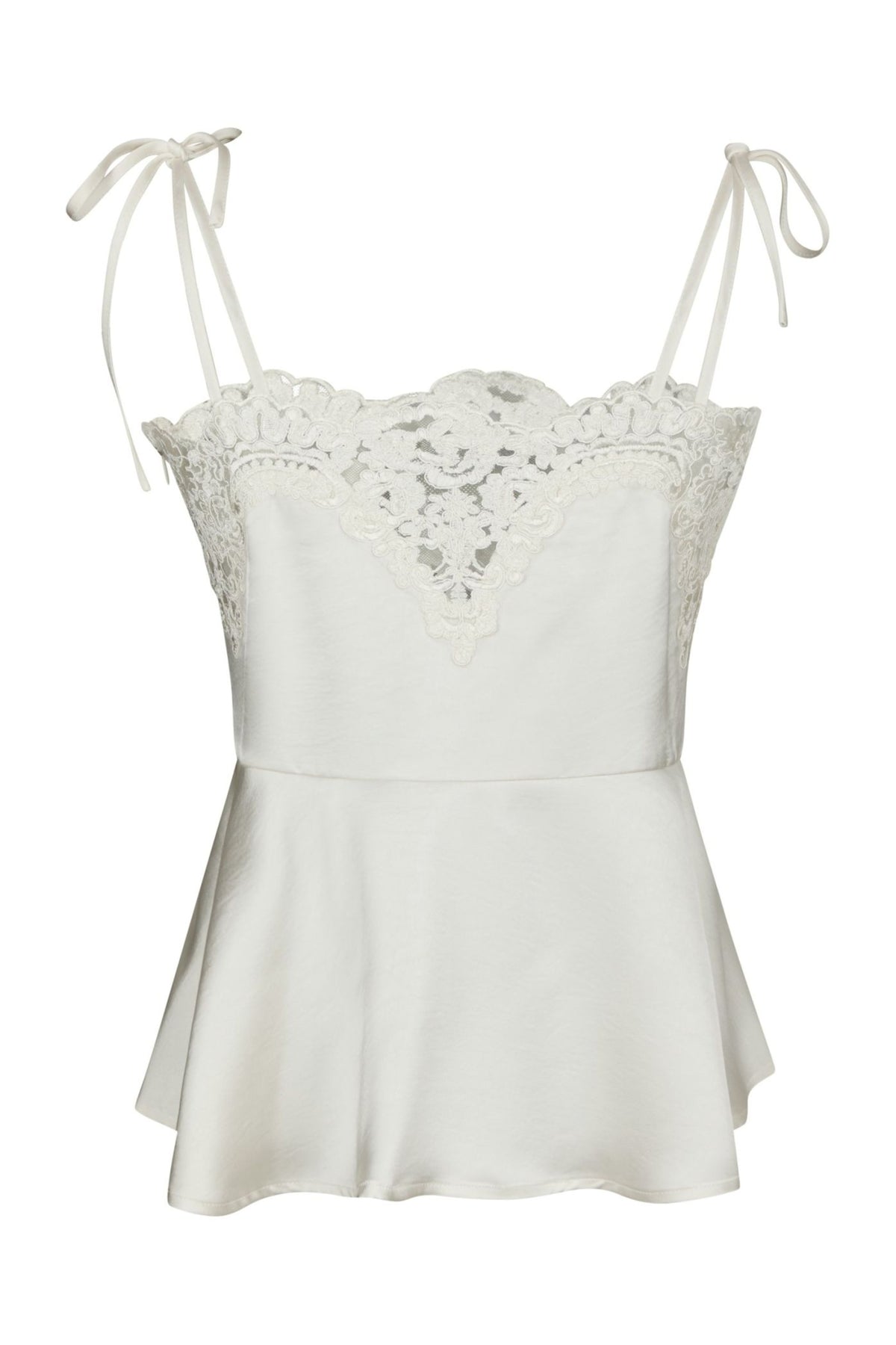 Kaela Heavy Sateen Lace Top - Pearl
