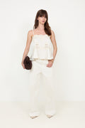 Kaela Heavy Sateen Lace Top - Pearl