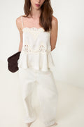 Kaela Heavy Sateen Lace Top - Pearl