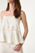 Kaela Heavy Sateen Lace Top - Pearl