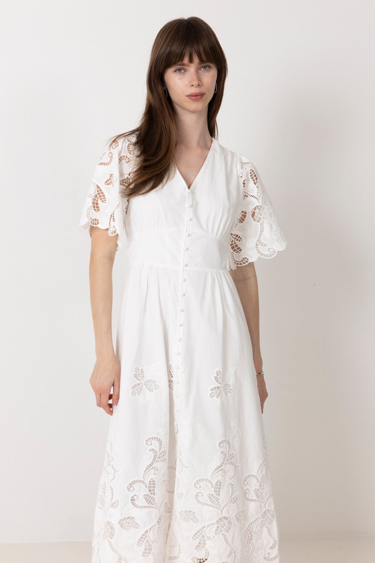 Lunette Emb Dress - White