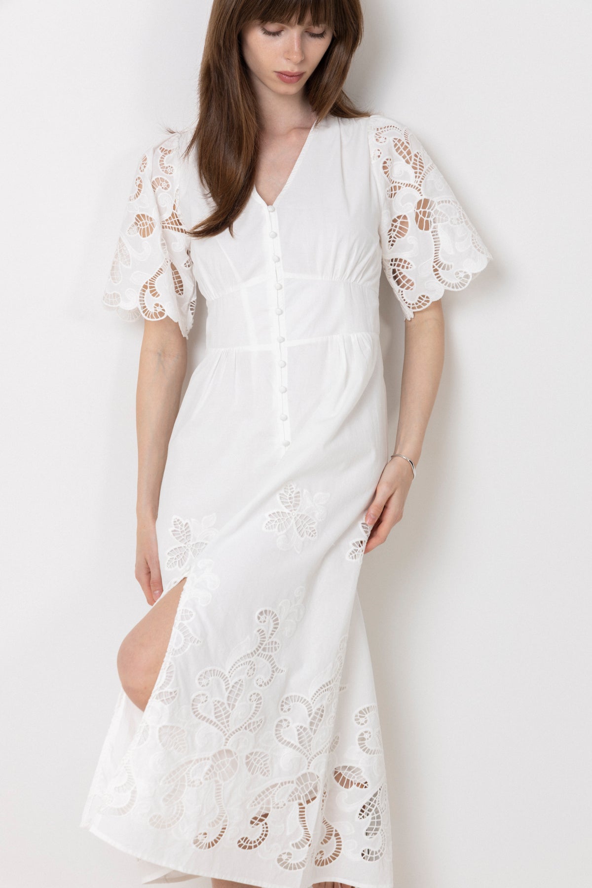 Lunette Emb Dress - White