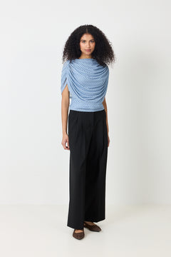 Cottuna Dot Drapy Mesh Top - Light Blue