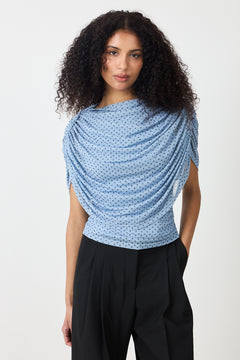 Cottuna Dot Drapy Mesh Top - Light Blue
