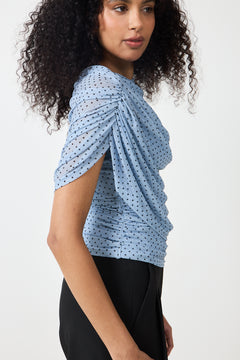 Cottuna Dot Drapy Mesh Top - Light Blue