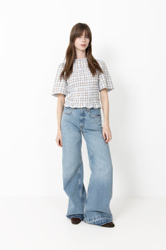 Possini Mega Check Blouse - Light Blue