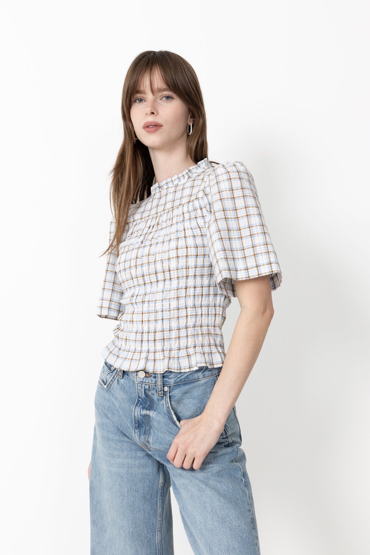 Possini Mega Check Blouse - Light Blue