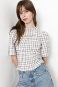 Possini Mega Check Blouse - Light Blue