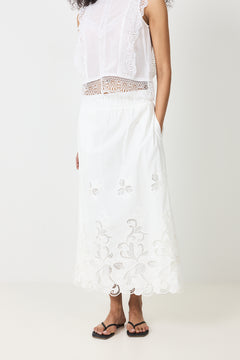 Yara Long Emb Skirt - White