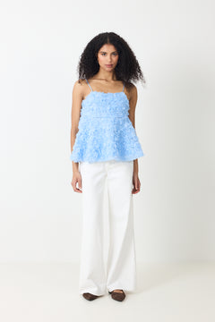 Kenli Flower Top - Light Blue